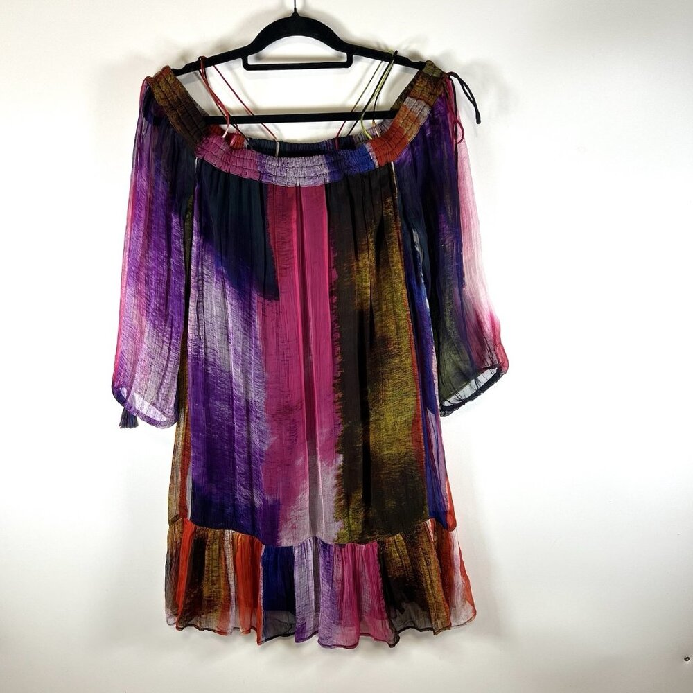 Floreat Anthropologie Watercolor Off the Shoulder Shift Dress‎ sz Small Boho